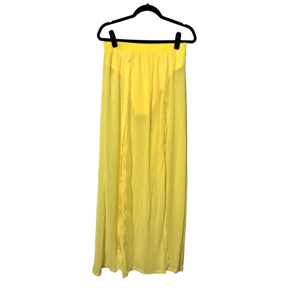 Yellow Elastic Waist Split Maxi Skirt Swim Bottom Size XL - Picture 2 of 11